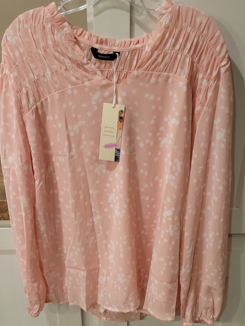 XOXO Light Peach Blouse with White Speckle Print